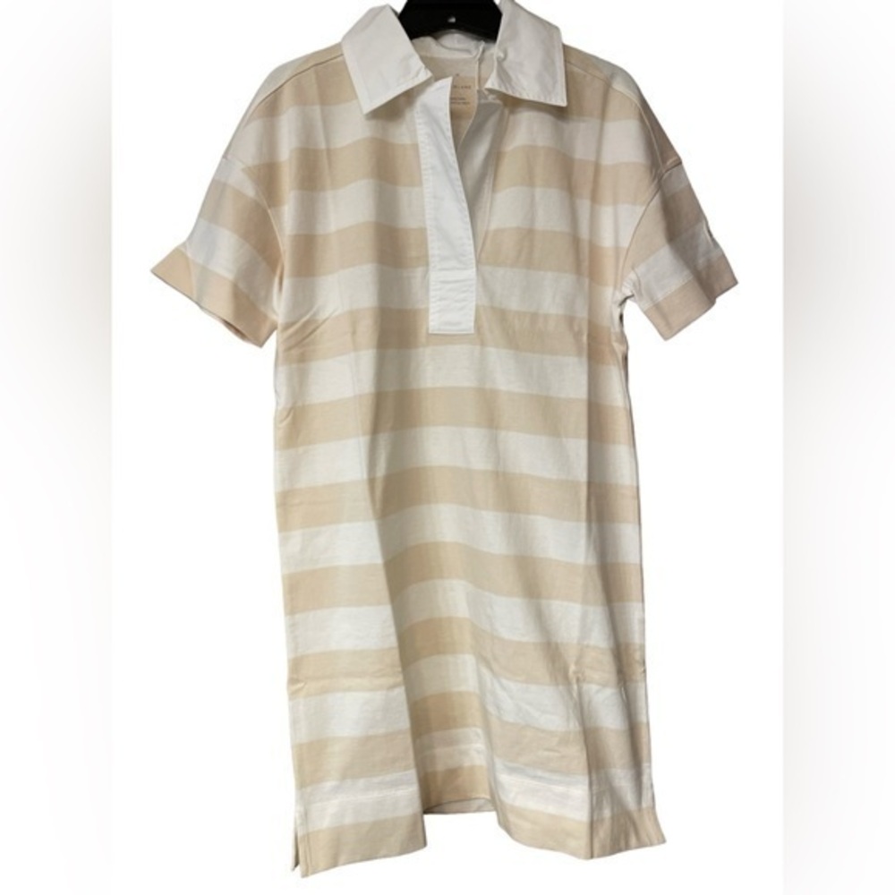 Everlane Organic Cotton Polo Shirt Dress Cream Striped Tennis Prep Size XS NWT